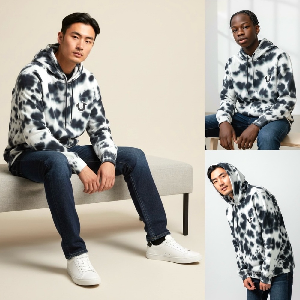 True Religion Hoodie Tie-Dye Long Sleeve Slip Pocket Pullover Logo Tie-Dye Logo